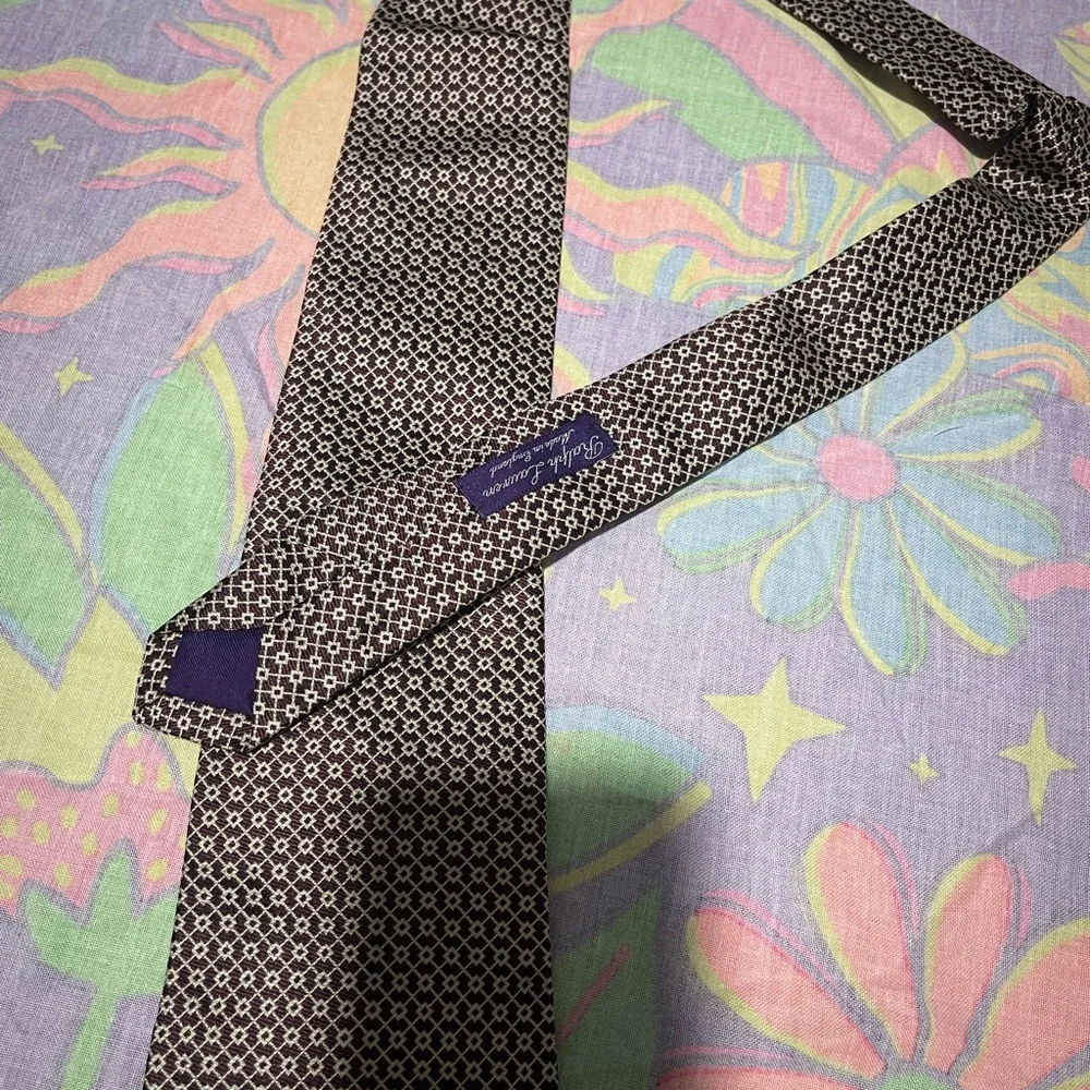 Ralph Lauren Brown and Black Geometric Silk Tie